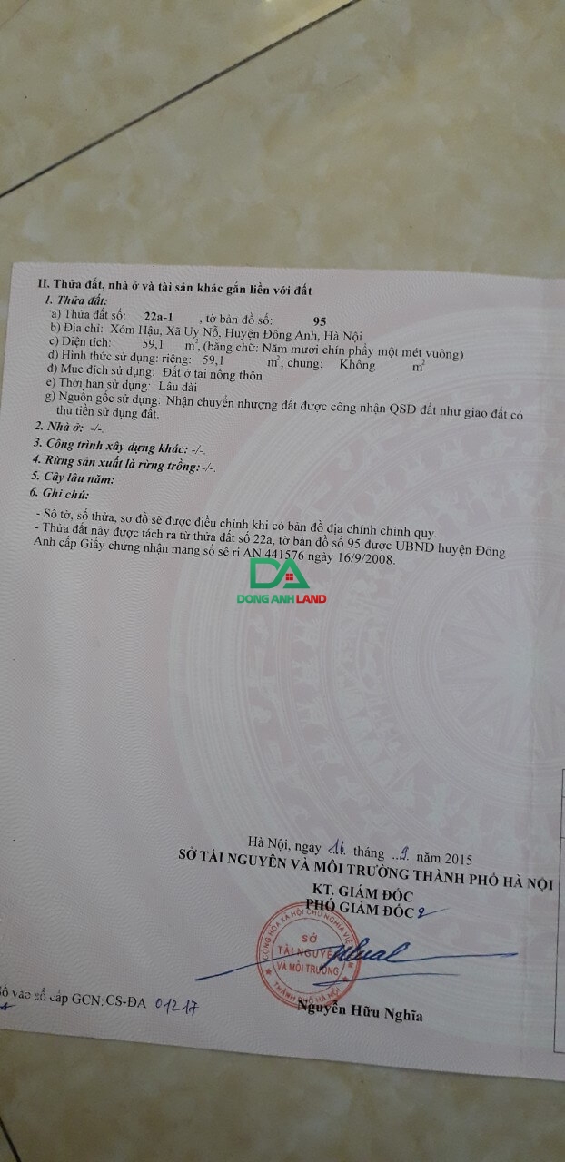 Đất thổ cư xã Uy Nỗ, Đông Anh 59m² - Nằm gần chợ và trường học!