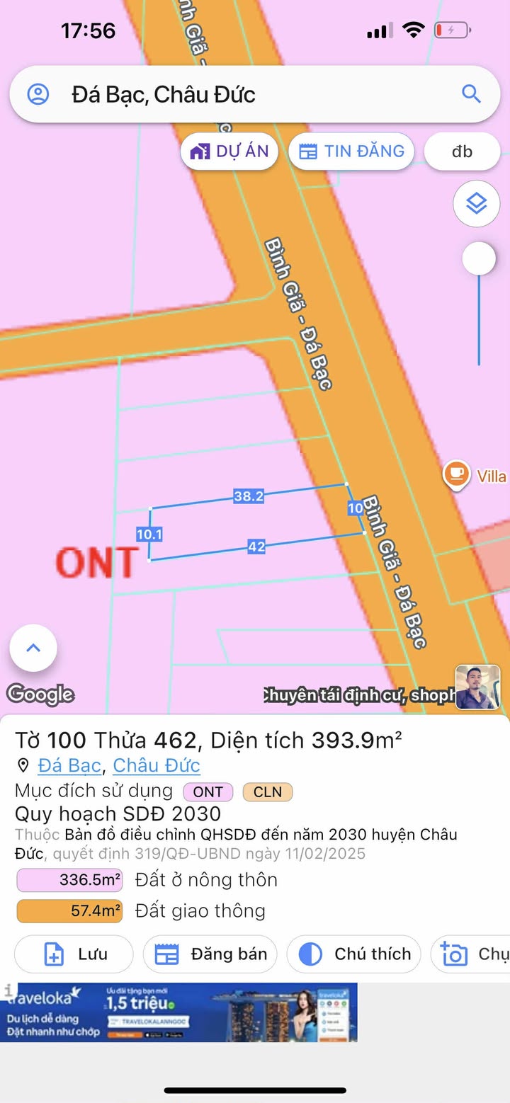 Đất nền mặt tiền đường Bình Giã - Đá Bạc, 380m² giá 1.8 tỷ - Cơ hội đầu tư tuyệt vời!