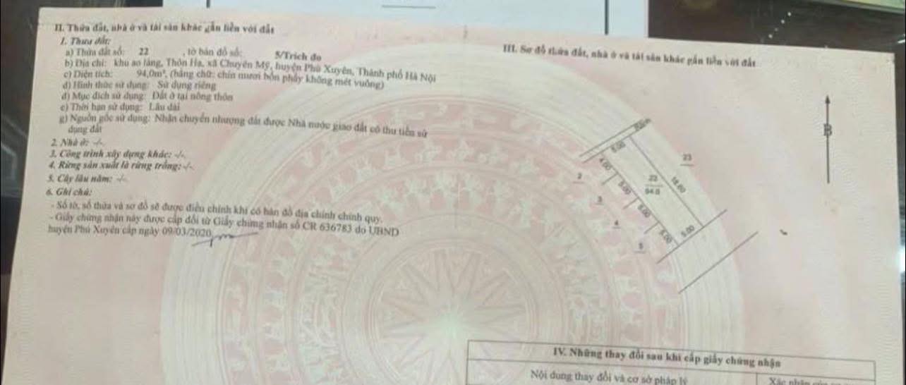 Đất đấu giá Chuyên Mỹ, Phú Xuyên 94m² giá 2 tỷ - Hướng Nam, cạnh nhà văn hóa!