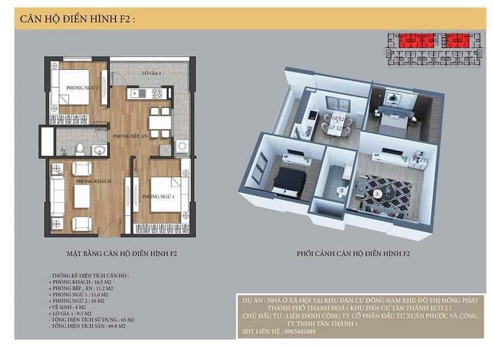 Căn hộ chung cư Tân Thành, Quảng Thắng 64,39m² giá 1,2 tỷ - Ban công Đông Nam thoáng mát!