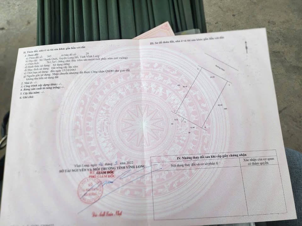 Đất mặt tiền 761m² xã Thạnh Quới, Long Hồ - Giá 1.5 tỷ, cơ hội đầu tư tuyệt vời!