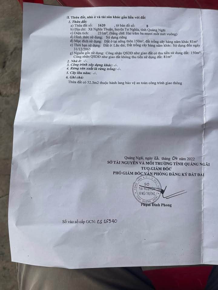 Đất ở Nghĩa Thuận, Tư Nghĩa 231m² giá 1.1 tỷ - Mặt tiền đường Tỉnh lộ 623B