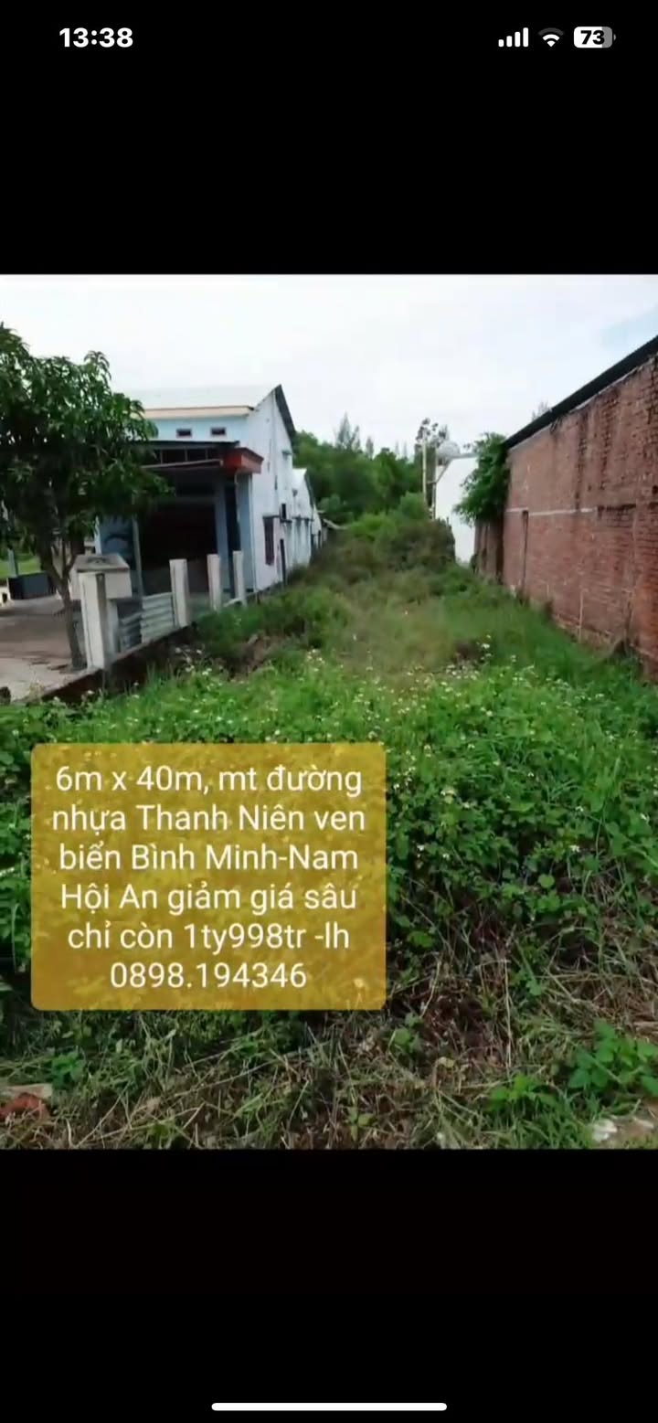 Đất nền biển Bình Minh, Nam Hội An 235m² giá 1.998 tỷ - Cắt lỗ sâu, vị trí đẹp!