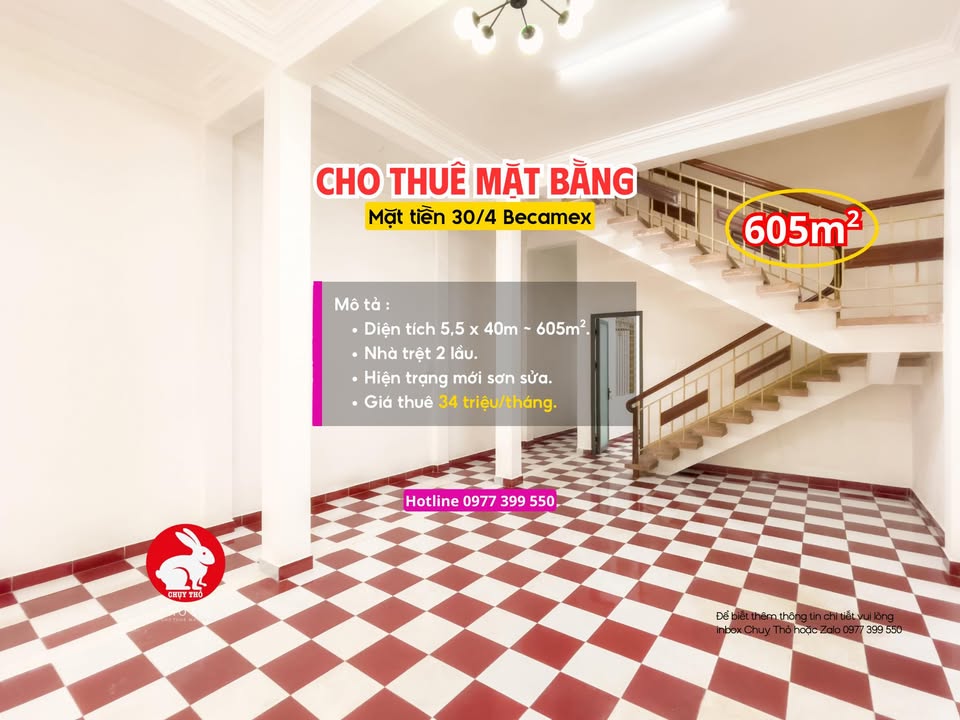 Cho thuê mặt bằng 605m² đường 30/4, Thủ Dầu Một - Giá chỉ 34 triệu/tháng!
