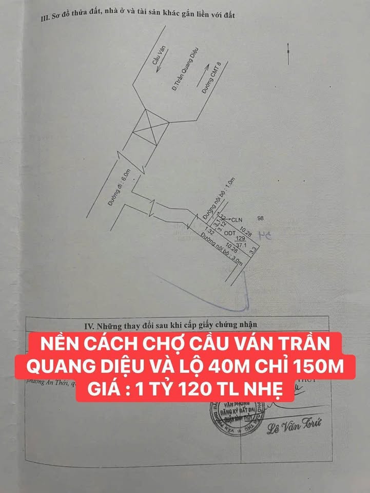 Đất nền 38m² Chợ Cầu Ván, Bình Thủy, Cần Thơ - Giá chỉ 1.12 tỷ, thương lượng ngay!