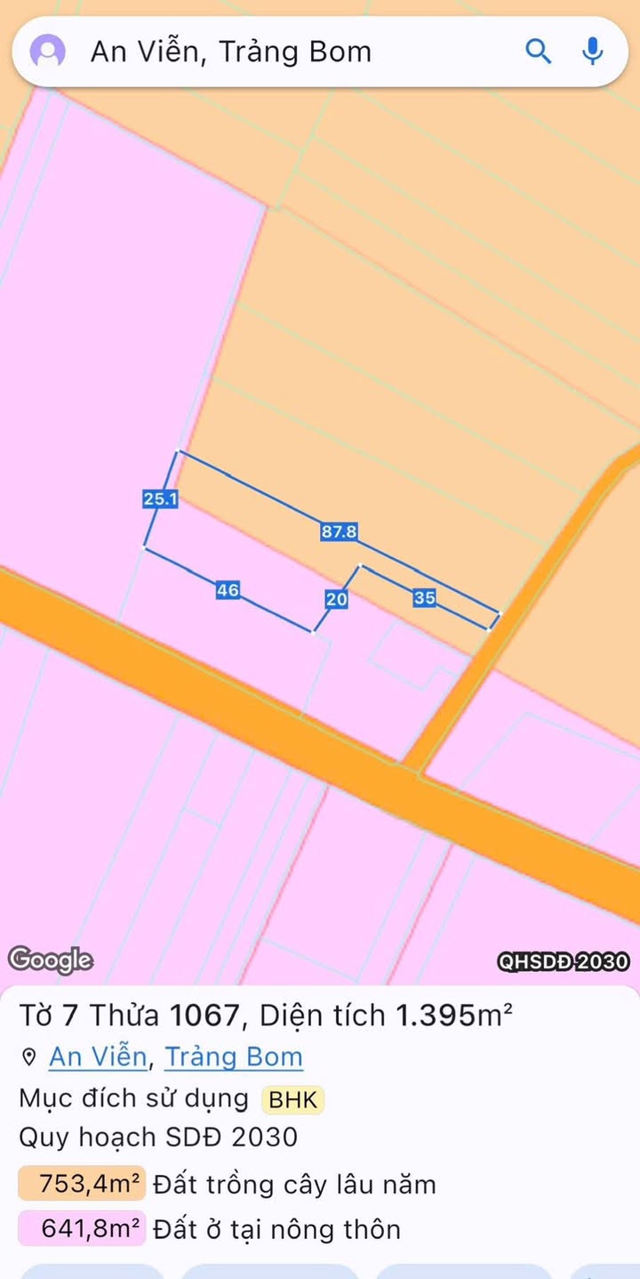 Đất nền An Viễn Trảng Bom 1440m² giá 1.2 tỷ - Cơ hội đầu tư hấp dẫn!