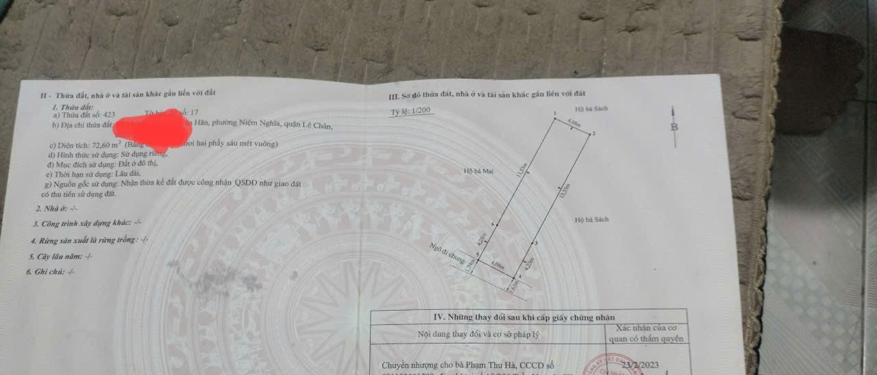 Lô đất tại Ngõ 398 Trần Nguyên Hãn, Hải Phòng 72m² giá 2.592 tỷ - Sổ đỏ chính chủ!