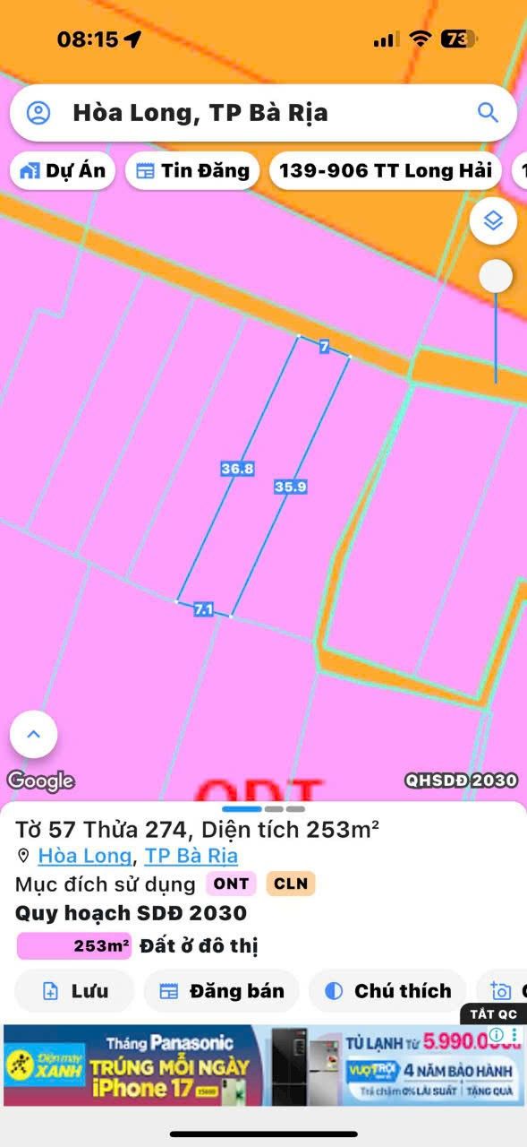 Đất nền Bà Rịa - Vũng Tàu 252m² giá 3 tỷ - Đầu tư sinh lời tại phường Tam Long!