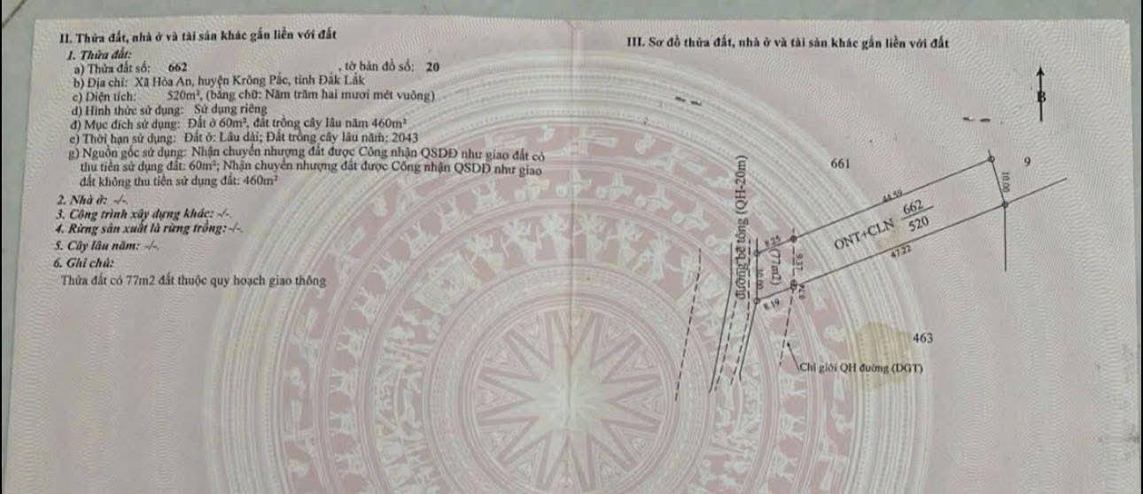 Lô đất Krông Pắc Đăk Lăk 550m² giá 530 triệu - Cơ hội đầu tư tuyệt vời!