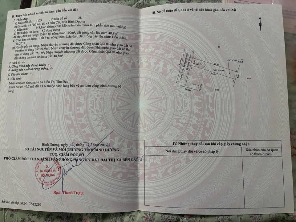 Đất thổ cư Phú An, Bến Cát 150m² giá 999 triệu - Đường thông 5m, sổ hồng chính chủ!