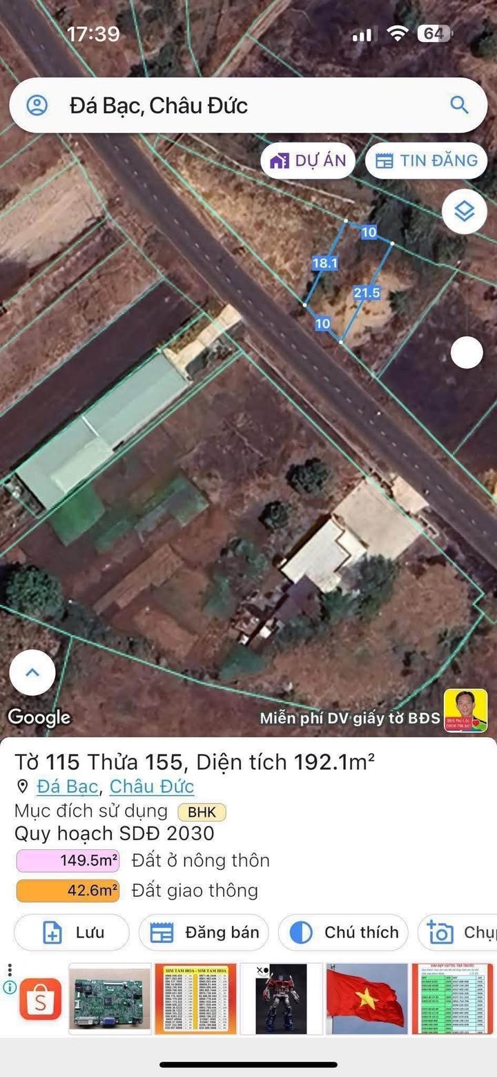 Đất thổ cư 200m² Đường Bình Giã, Châu Đức - Giá chỉ 1.2 tỷ, thương lượng ngay!