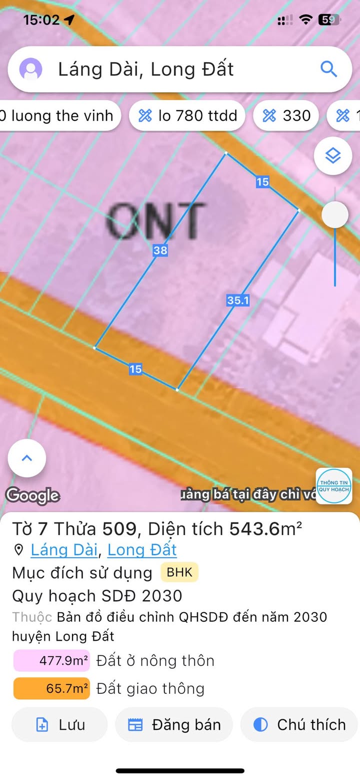 Đất nền xã Láng Dài 500m² giá 1.2 tỷ - Mặt tiền nhựa thuận lợi đầu tư!