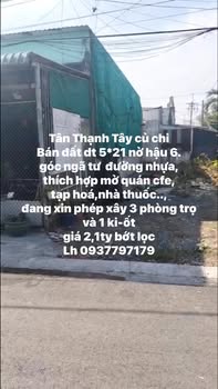 Đất nền Tân Thạnh Tây Củ Chi 105m² giá 2.1 tỷ - Góc ngã tư, thích hợp kinh doanh