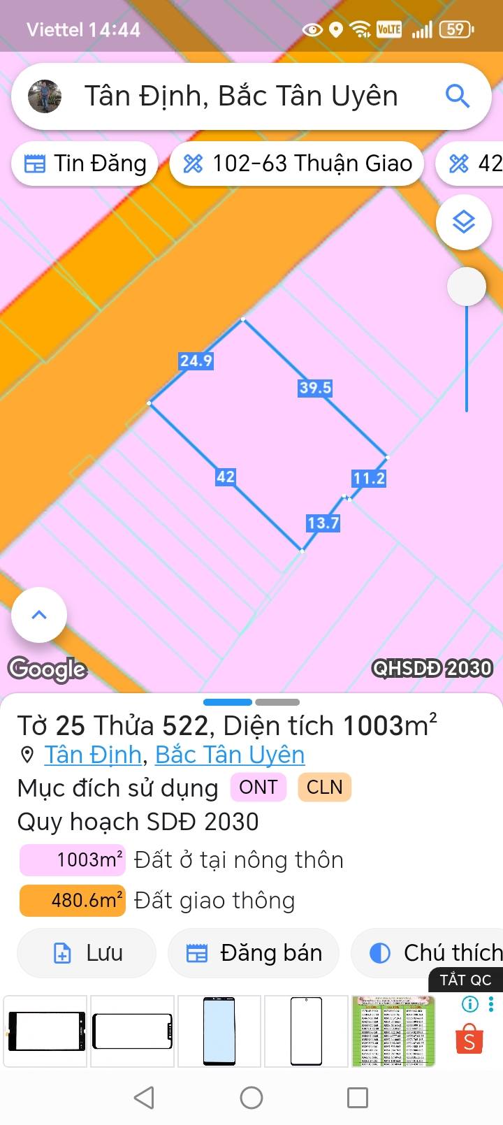 Đất mặt tiền đường DT746, Tân Định, Bắc Tân Uyên 1003m² giá 9 tỷ - Đầu tư sinh lời ngay!