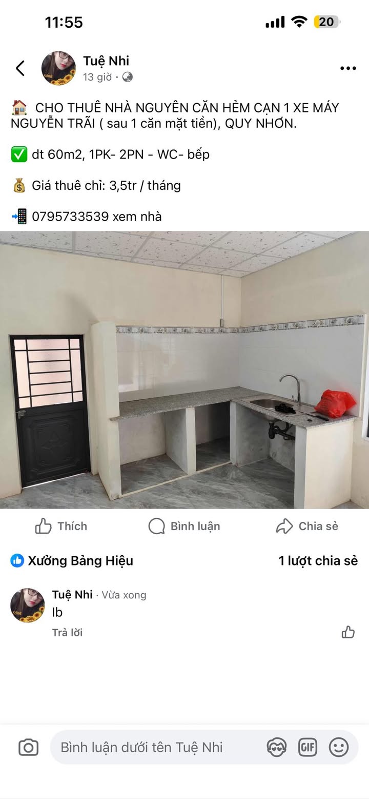Nhà nguyên căn cho thuê hẻm Nguyễn Trãi 60m² chỉ 3,5 triệu - Tiện nghi đầy đủ!