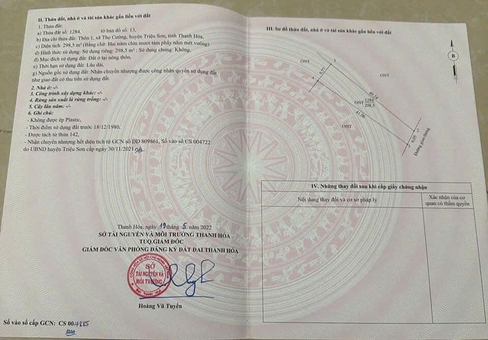 Đất thổ cư 300m² tại Thọ Cường, Triệu Sơn chỉ từ 5xx triệu - Cơ hội đầu tư tốt!