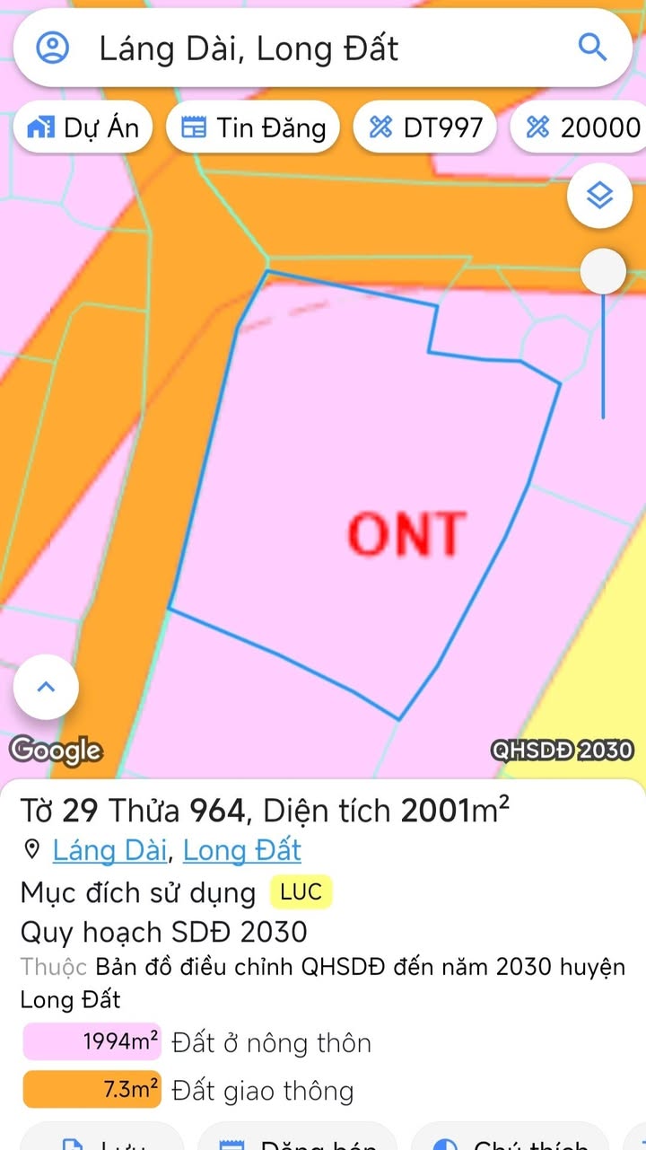 Đất thổ cư 2000m² tại Láng Dài, Đất Đỏ - Giá chỉ 3 tỷ VND!