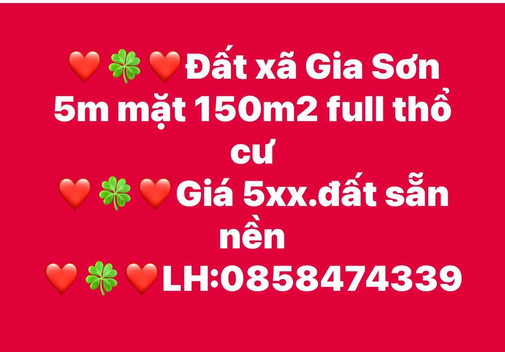 Đất nền thổ cư Gia Sơn Ninh Bình 150m² chỉ 500 triệu - Cơ hội đầu tư tuyệt vời!