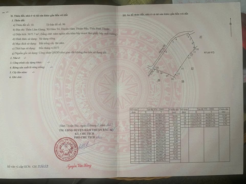 Đất nền xã Hàm Trí, huyện Hàm Thuận Bắc 1800m² giá 360 triệu - Sổ đỏ chính chủ!