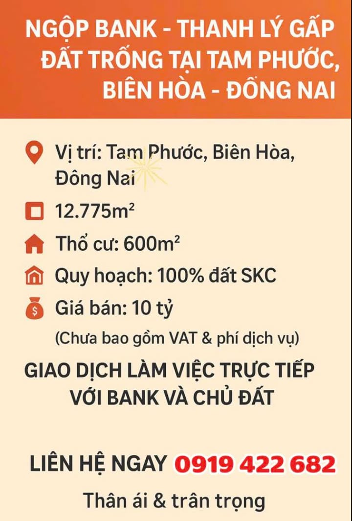 Đất nền 1 mẫu tại Tam Phước, Biên Hòa - Giá chỉ 10 tỷ, đầu tư sinh lời ngay!