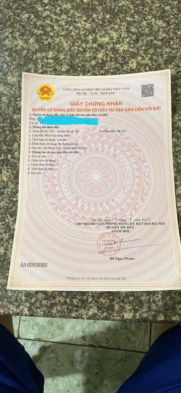 Đất nền Hồng Sơn, Mỹ Đức 88.5m² giá 1.5 tỷ - Thế đất đẹp, kinh doanh thuận lợi!