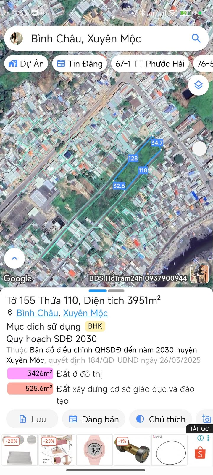 Đất nền xã Bình Châu, Xuyên Mộc 672m² giá 11 tỷ - Cơ hội đầu tư sinh lời!