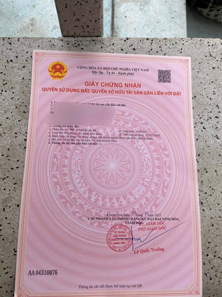 Đất vườn 1720m² tại Hòa Trí, Diên Khánh giá chỉ 299 triệu - Đầu tư tiềm năng cao!