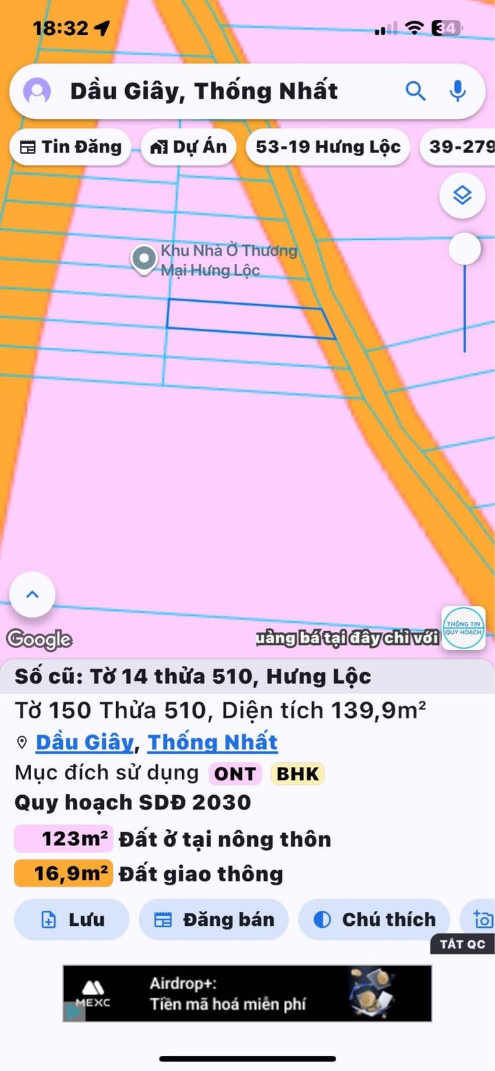 Đất thổ cư Dầu Giây 139m² giá 700 triệu - Vị trí gần chợ Hưng Lộc