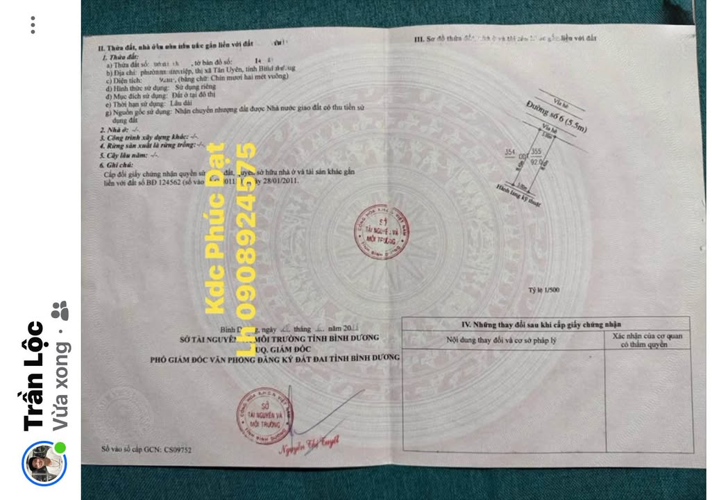 Đất nền KDC Phúc Đạt Tân Hiệp Dĩ An 92m² giá chỉ 1 tỷ - Cơ hội đầu tư sinh lời!