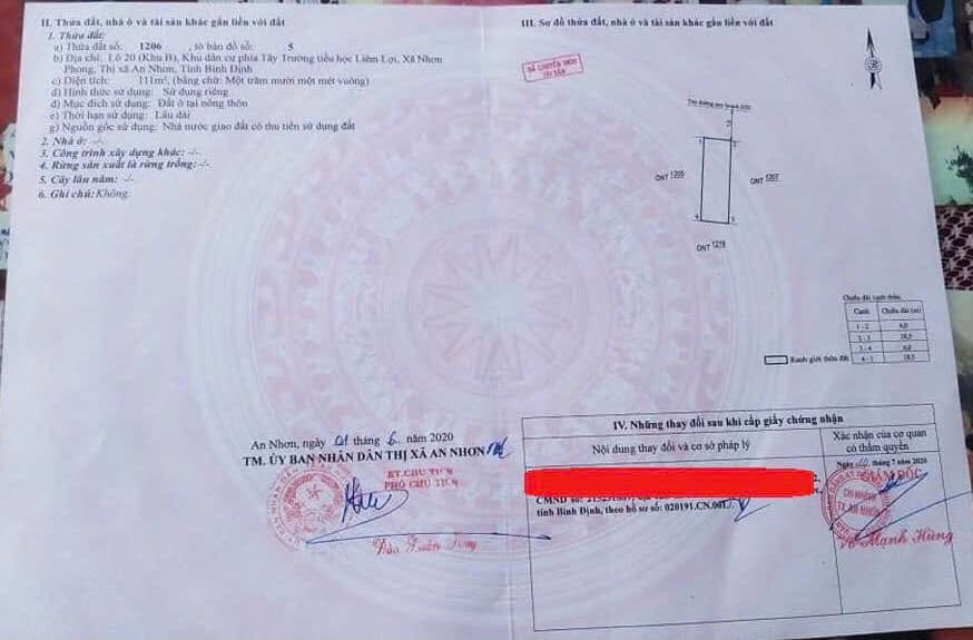 Đất nền Khu Dân Cư Trường Tiểu Học Liêm Lợi, An Nhơn 111m² giá 700 triệu - Đầu tư sinh lời ngay!