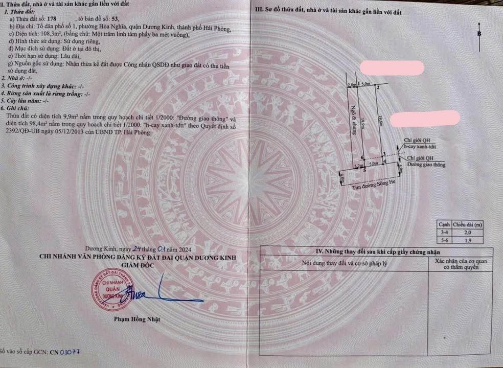 Đất lô góc 98,4m² đường Sông He, Hòa Nghĩa - Chính chủ bán gấp 3,5 tỷ