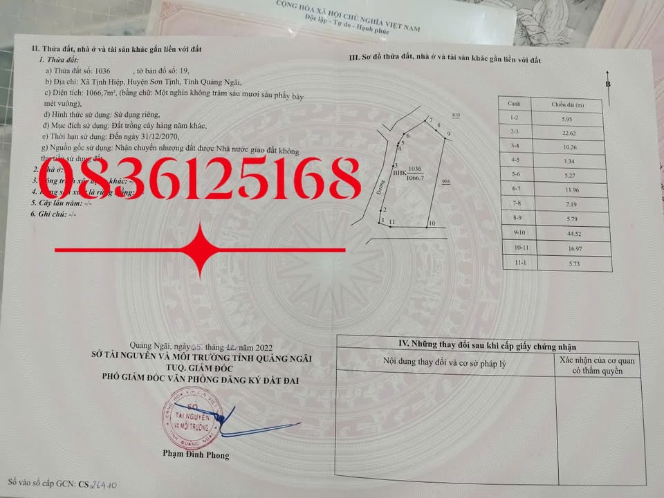 Đất vườn 1000m² Tịnh Hiệp, Sơn Tịnh - Giá thỏa thuận, sổ đỏ chính chủ!