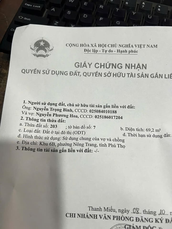 Đất chính chủ phường Nông Trang 69.2m² giá 2.4 tỷ - Gần chợ và trường học!
