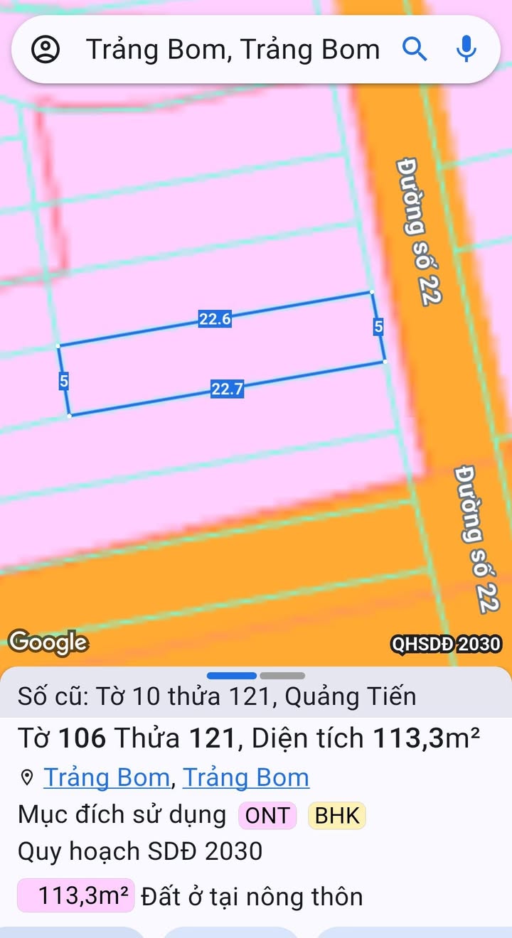 Đất nền Quảng Tiến Trảng Bom 113.5m² giá 1.55 tỷ - Sổ đỏ chính chủ