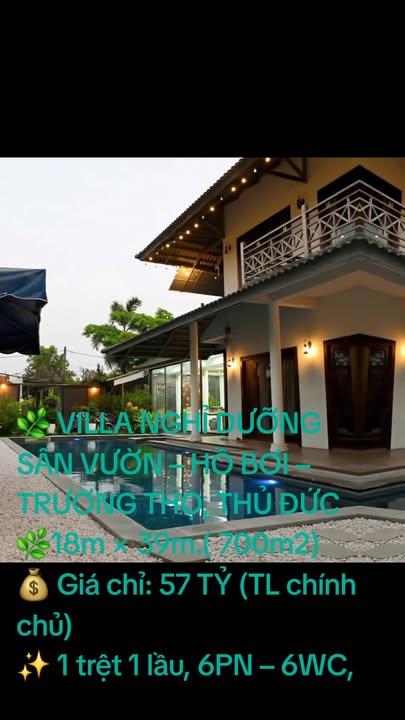 Biệt thự nghỉ dưỡng Trường Thọ Thủ Đức 702m² giá 57 tỷ - Sân vườn hồ bơi sang trọng!