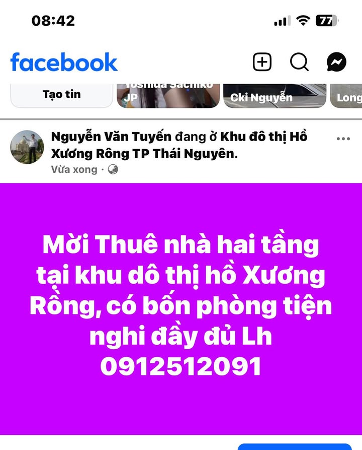 Nhà cho thuê tại khu đô thị hồ Xương Rồng, Thái Nguyên - 4 phòng ngủ đầy đủ tiện nghi!
