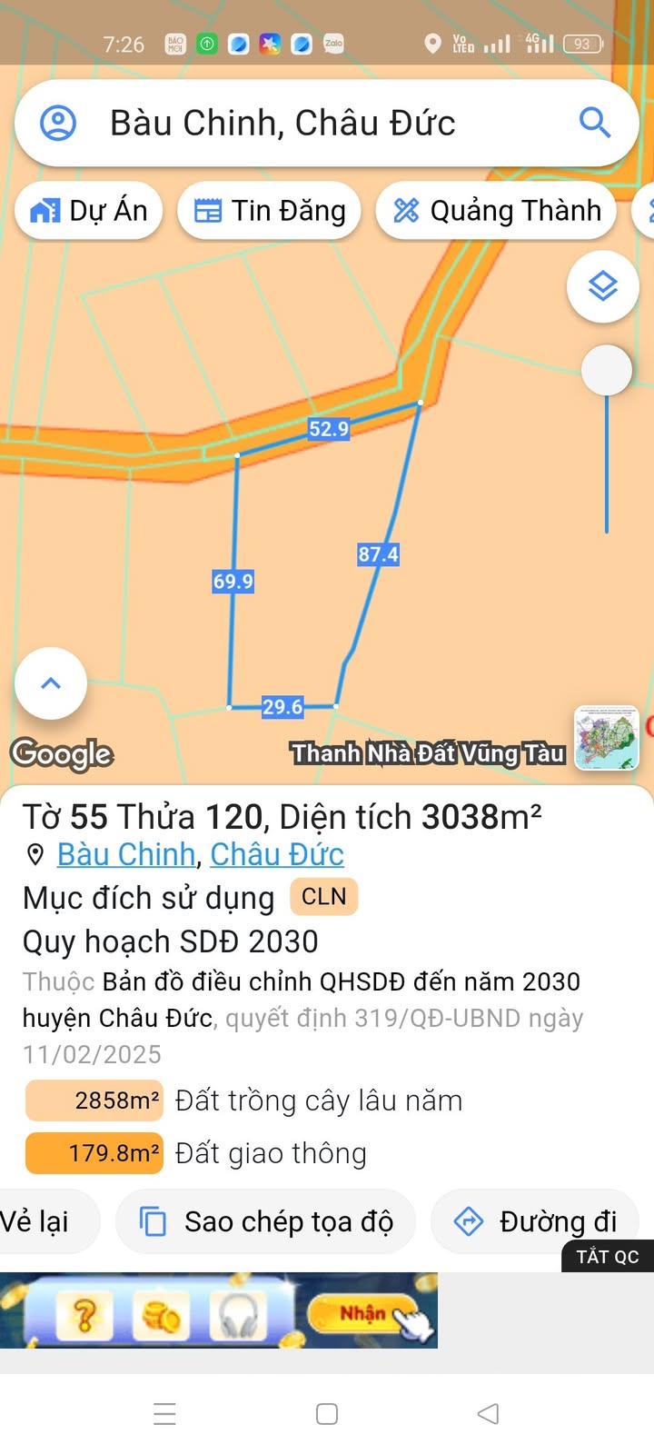 Đất Bàu Chinh Châu Đức 30000m² giá 1.65 tỷ - Cơ hội đầu tư lý tưởng!