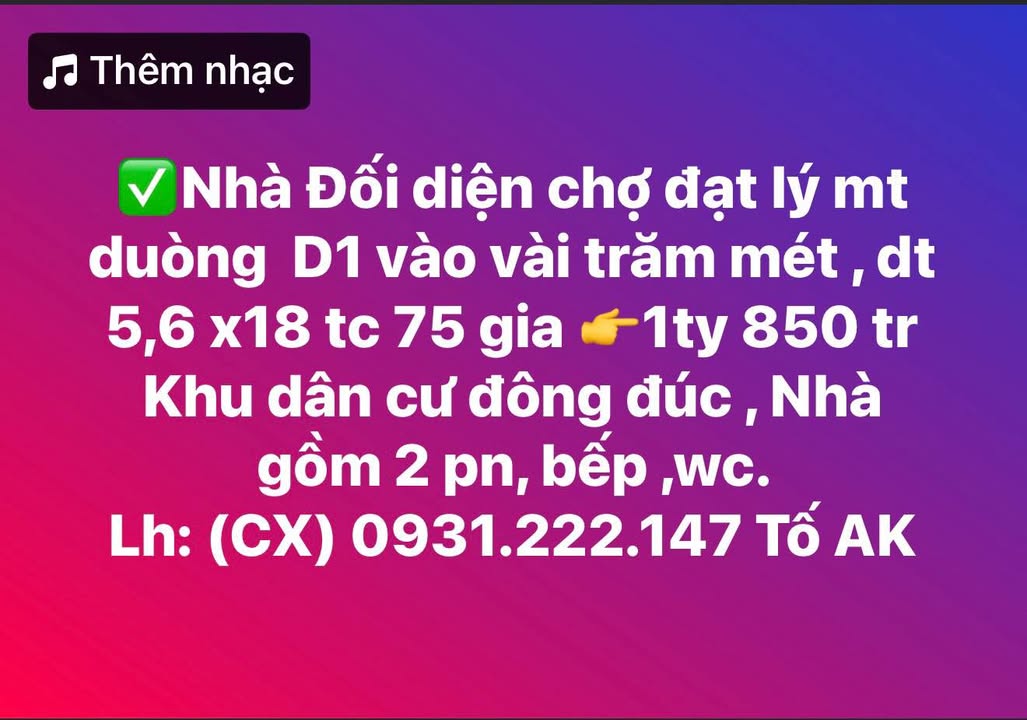 Nhà phố Hòa Thuận, Buôn Ma Thuột 75m² giá 1.85 tỷ - Đối diện chợ sầm uất!