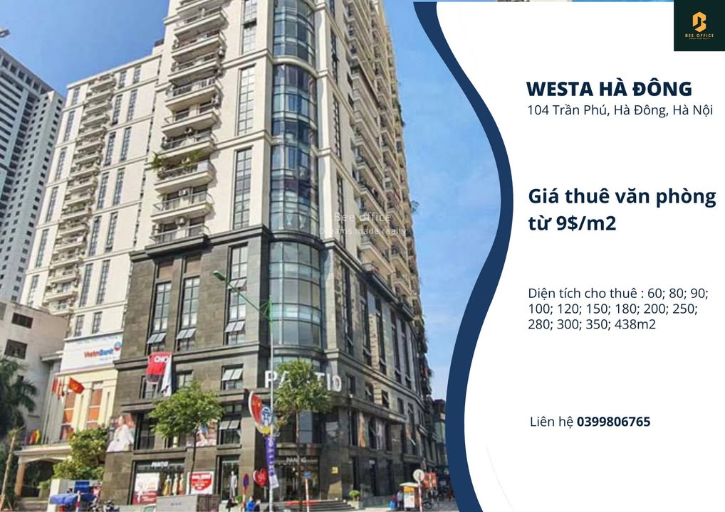 Văn phòng cho thuê tại tòa nhà Westa Hà Đông - 438m² chỉ từ 9$/m²