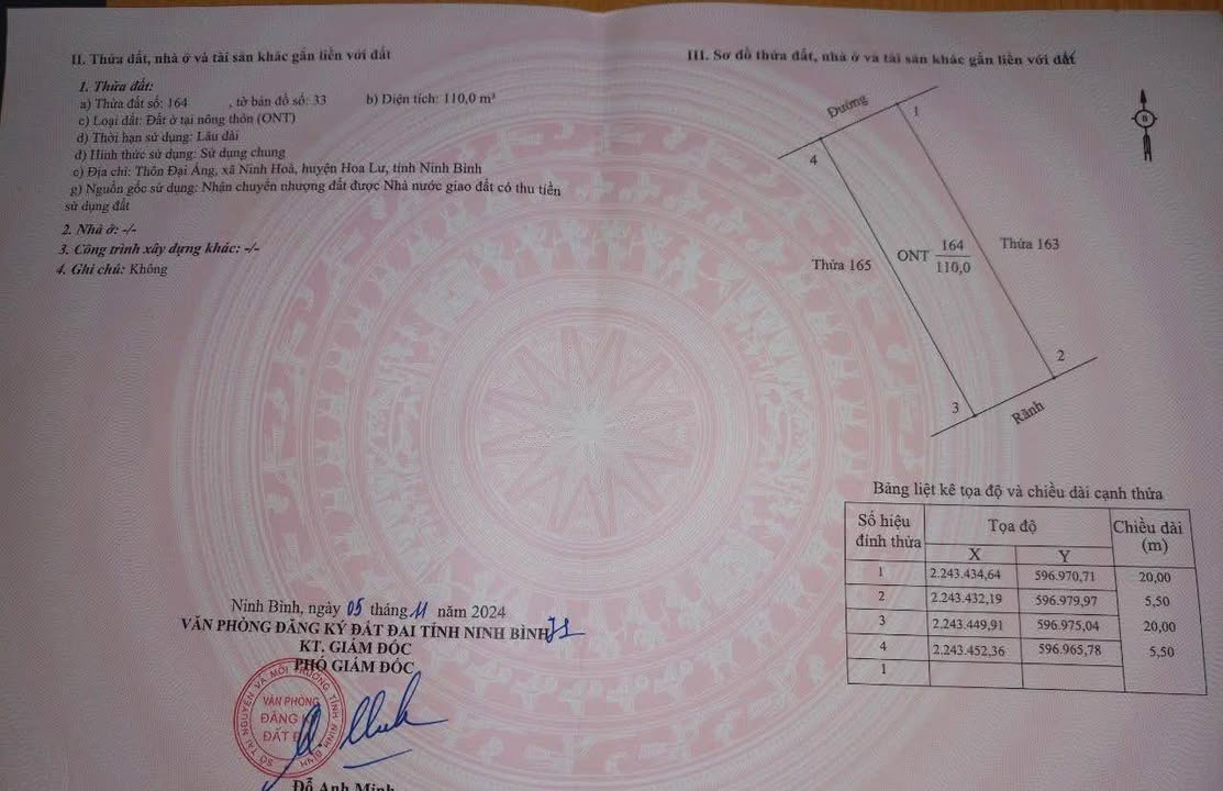 Lô đất 110m² tại Ninh Hoà, Hoa Lư, Ninh Bình giá 2 tỷ - Cơ hội đầu tư hấp dẫn!