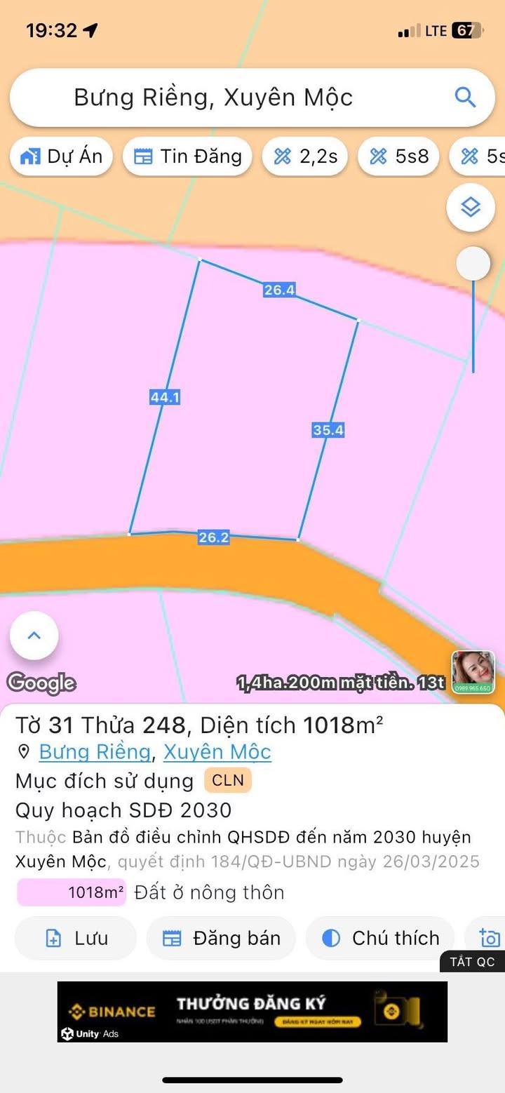 Đất nền Bưng Riềng, Xuyên Mộc, 1144m² giá 1.85 tỷ - Cơ hội đầu tư hấp dẫn!