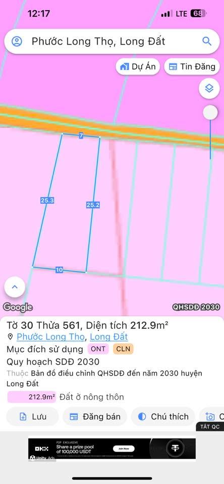 Đất nền xã Phước Long Thọ 212m² giá 820 triệu - Mặt tiền đường nhựa rộng rãi!