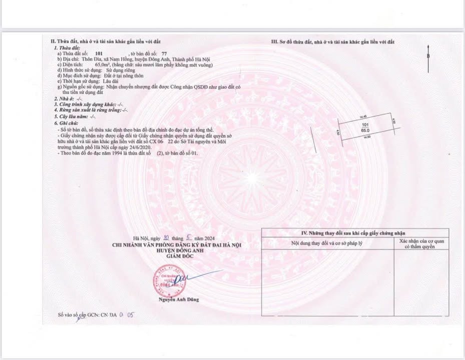 Đất nền Nam Hồng Đông Anh 65m² giá thỏa thuận - Mặt tiền rộng 4.5m!