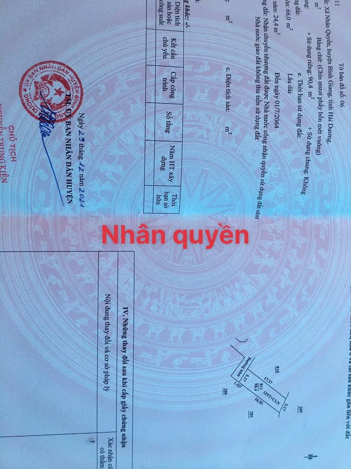 Đất nền Nhân Quyền, Bình Giang 90m² - Đường thông ô tô vào tận nơi!