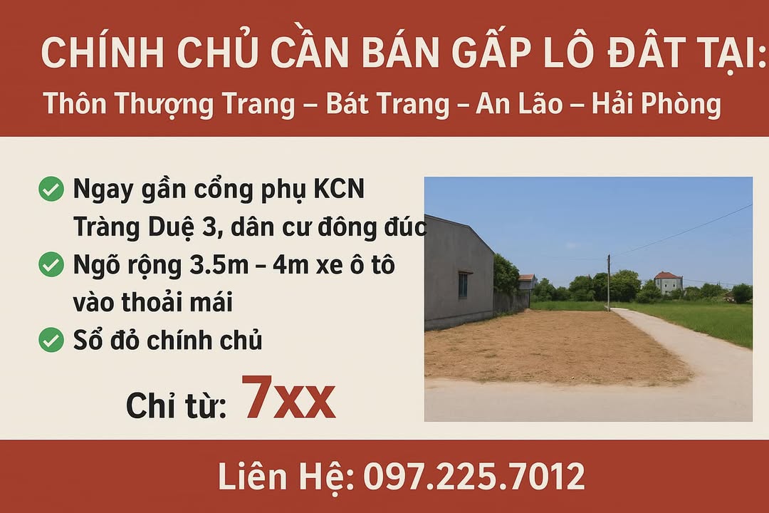 Đất nền An Lão Hải Phòng 66m² giá 750 triệu - Đầu tư sinh lời ngay!