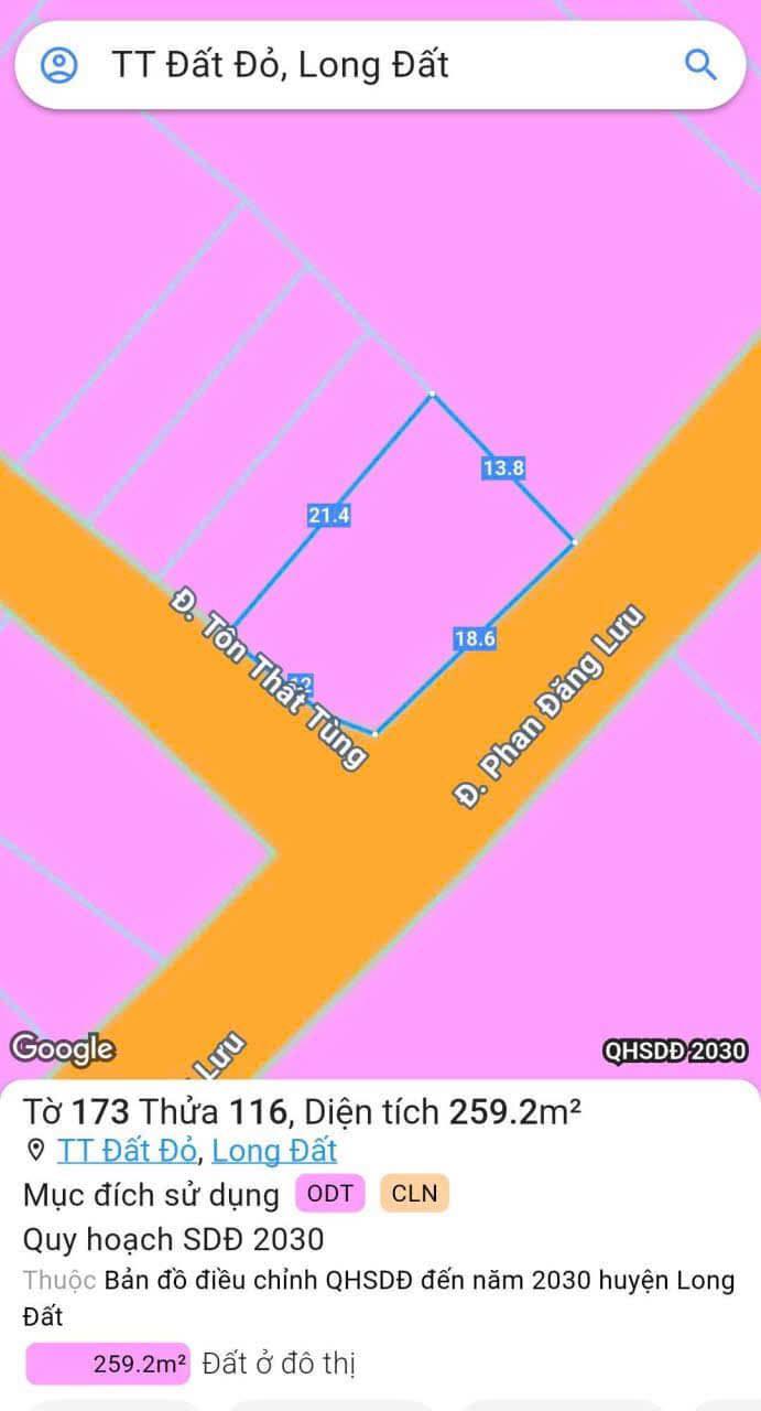 Đất nền Đất Đỏ Bà Rịa - Vũng Tàu 259m² giá 2.1 tỷ - Lô góc 2 mặt tiền