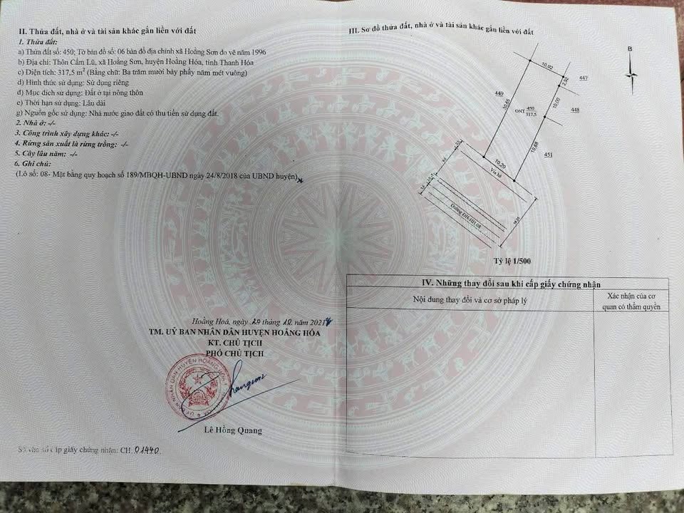 Đất thổ cư thôn Cẩm Lũ, xã Hoằng Sơn, 317m², giá chỉ 2 tỷ - Cơ hội đầu tư tuyệt vời!