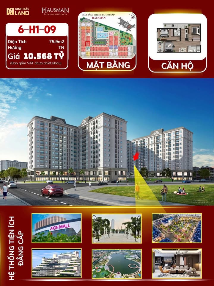 Căn hộ Hausman Premium Residence Nam Từ Liêm 75,9m² giá 10,568 tỷ - Không gian sống tinh tế phong cách Paris!