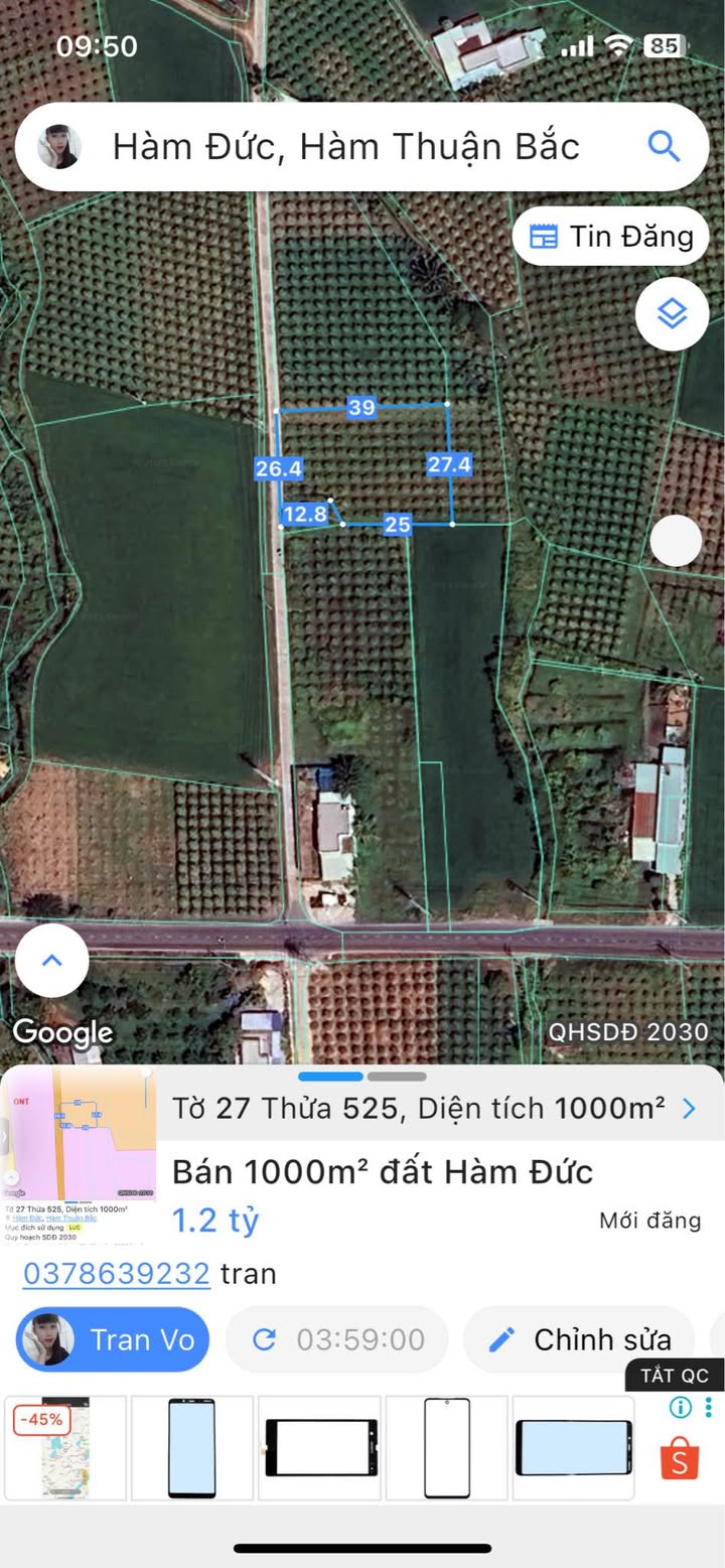 Đất vườn Hàm Đức - 1000m² giá 1.2 tỷ - Chính chủ bán gấp!