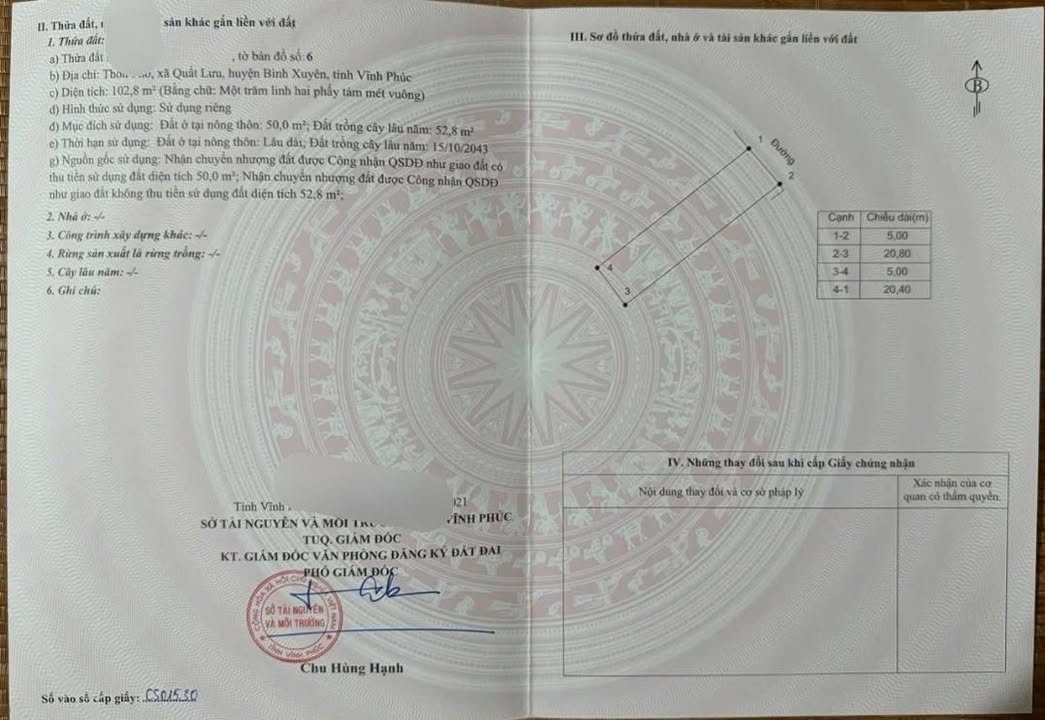 Đất nền Quất Lưu, Bình Xuyên 102m² giá 2 tỷ - Đầu tư tiềm năng hấp dẫn!